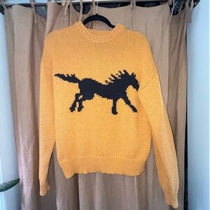 Anthropologie Porridge Yellow Black Dinosaur Crew Neck Sweater